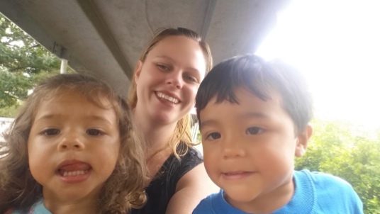 city lake park selfie with twins on train